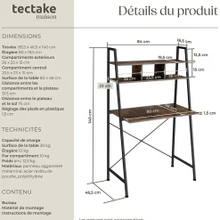 Bureau Style industriel 3 Compartiments de rangement
