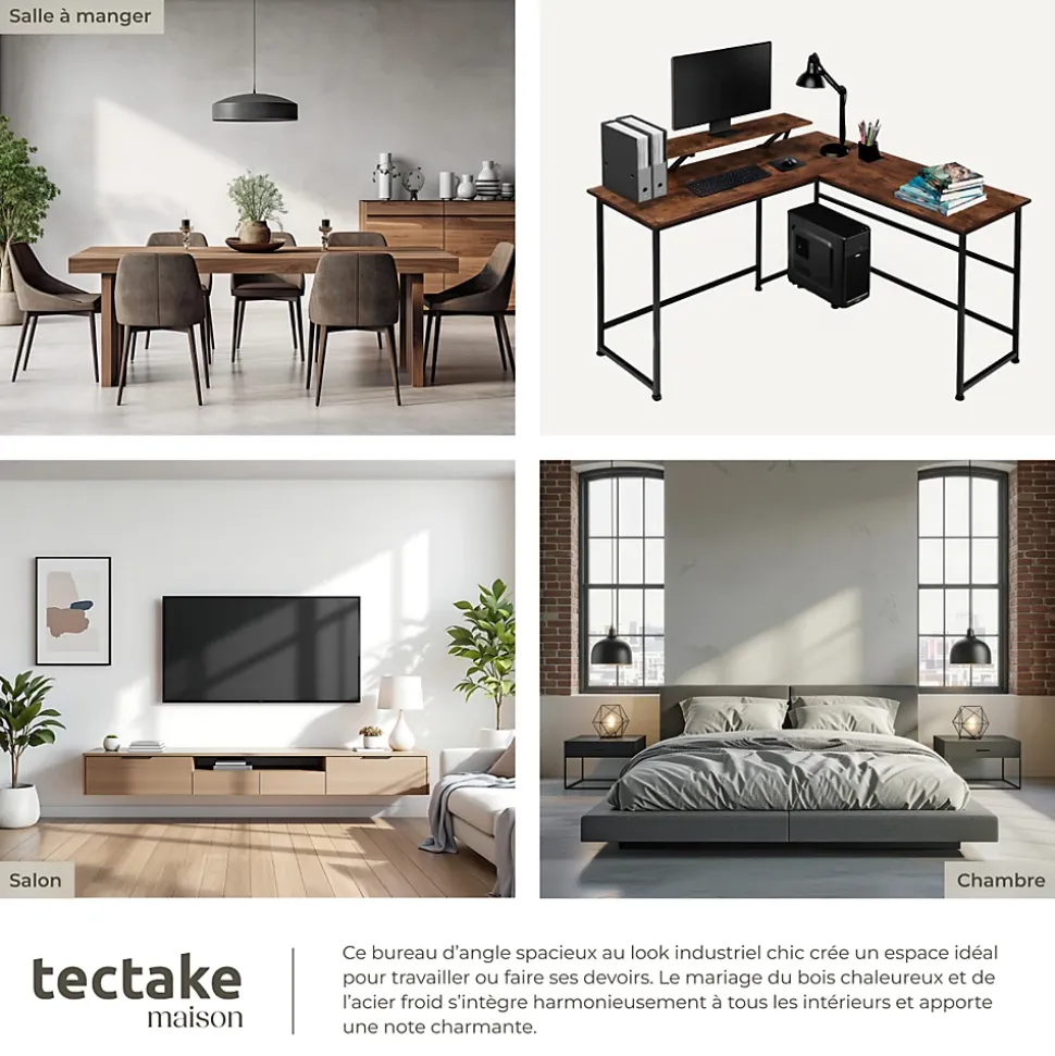 Bureau Style industriel avec Fixation du moniteur coulissant