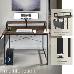 Bureau Style industriel avec Support pour écran et sac de rangement