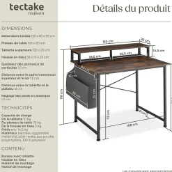 Bureau Style industriel avec Support pour écran et sac de rangement