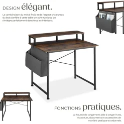 Bureau Style industriel avec Support pour écran et sac de rangement