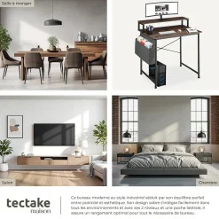 Bureau Style industriel avec Support pour écran et sac de rangement