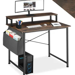 Bureau Style industriel avec Support pour écran et sac de rangement