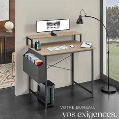 Bureau Style industriel avec Support pour écran et sac de rangement
