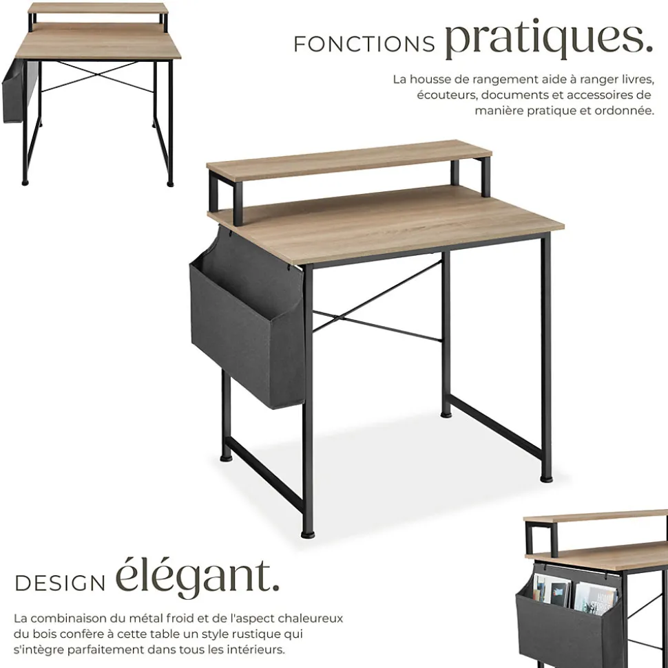Bureau Style industriel avec Support pour écran et sac de rangement