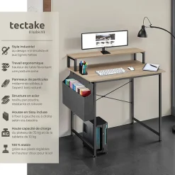 Bureau Style industriel avec Support pour écran et sac de rangement