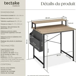 Bureau Style industriel avec Support pour écran et sac de rangement