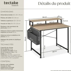 Bureau Style industriel avec Support pour écran et sac de rangement