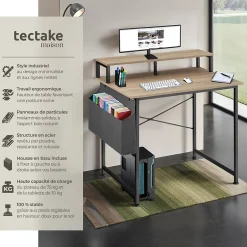 Bureau Style industriel avec Support pour écran et sac de rangement