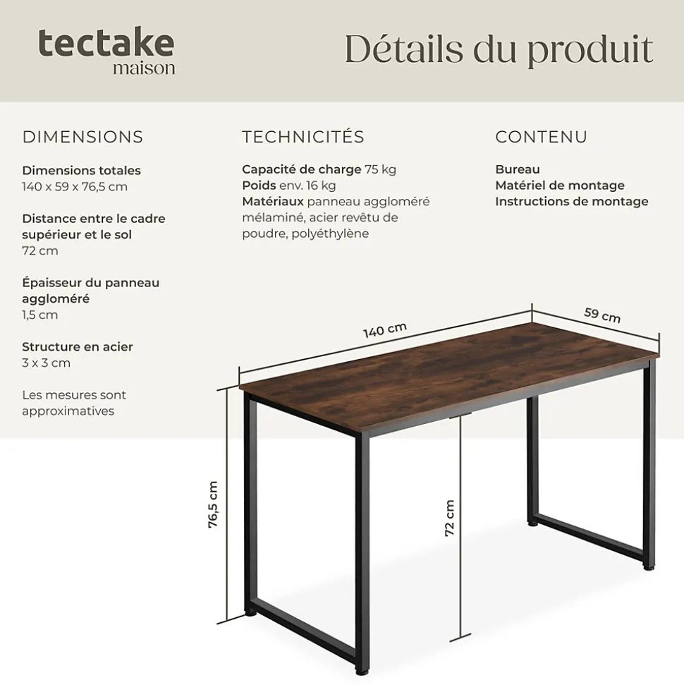 Bureau Style industriel Grand espace pour les jambes