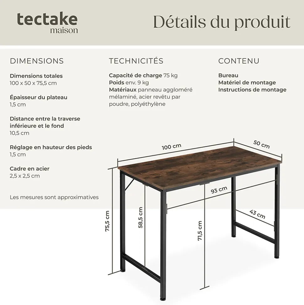 Bureau Style industriel Grand espace pour les jambes