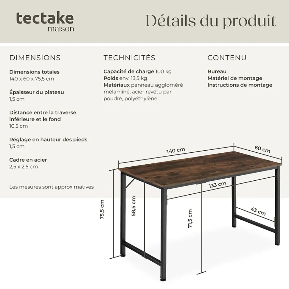 Bureau Style industriel Grand espace pour les jambes