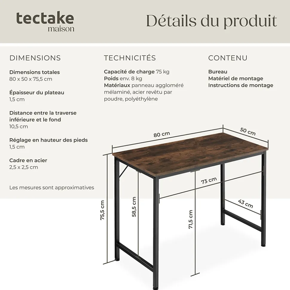 Bureau Style industriel Grand espace pour les jambes