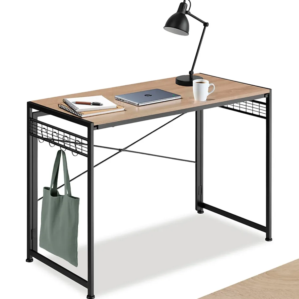 Bureau Style industriel Pliable avec surfaces grillagées latérales et 8 crochets