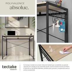 Bureau Style industriel Pliable avec surfaces grillagées latérales et 8 crochets