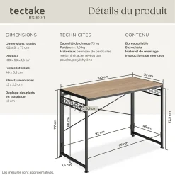 Bureau Style industriel Pliable avec surfaces grillagées latérales et 8 crochets
