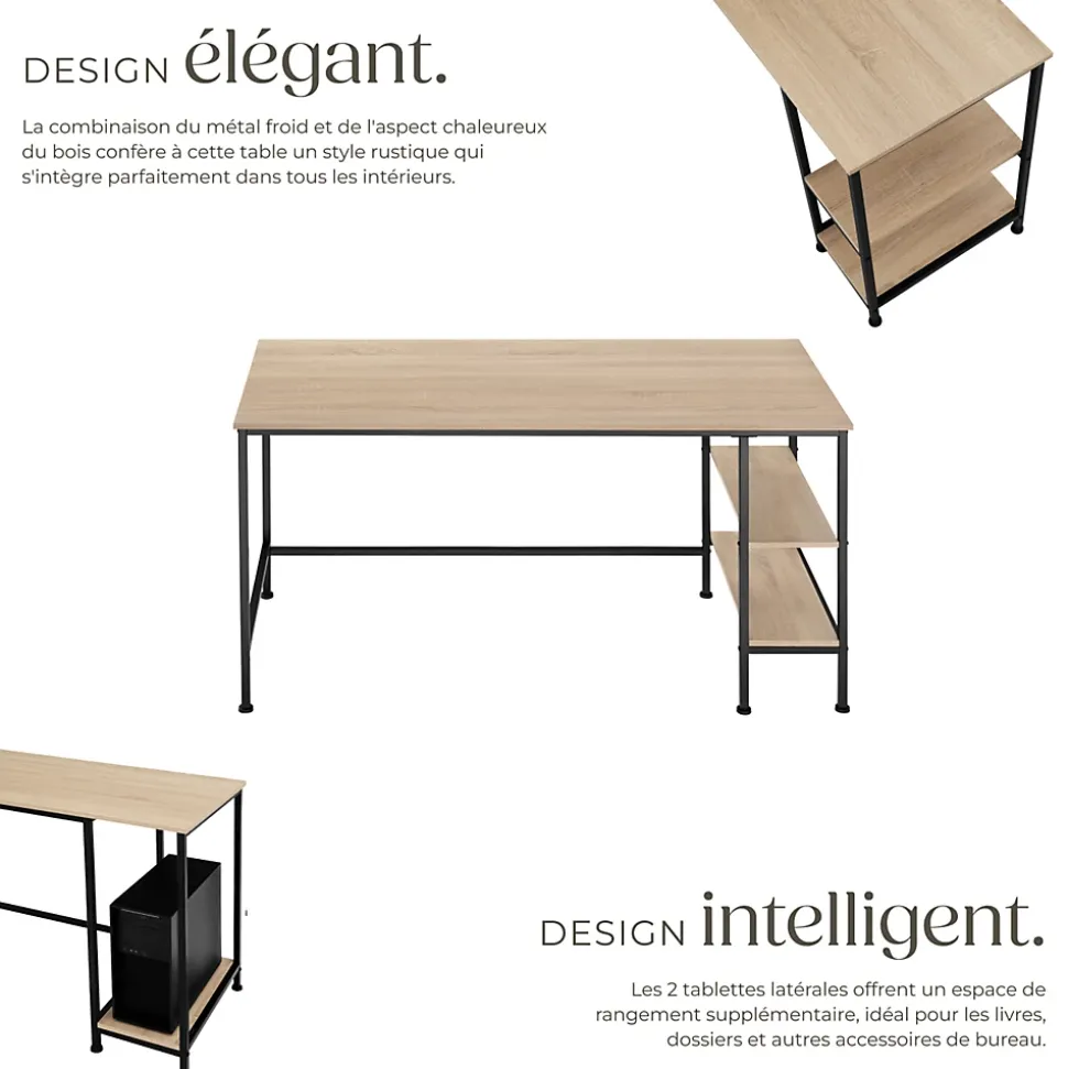 Bureau Style industriel Étagère latérale avec 2 compartiments de stockage