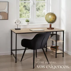 Bureau Style industriel Étagère latérale avec 2 compartiments de stockage