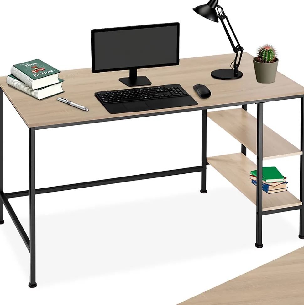 Bureau Style industriel Étagère latérale avec 2 compartiments de stockage