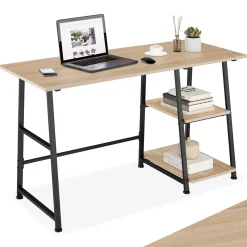 Bureau Style industriel Étagère latérale avec 2 compartiments de stockage