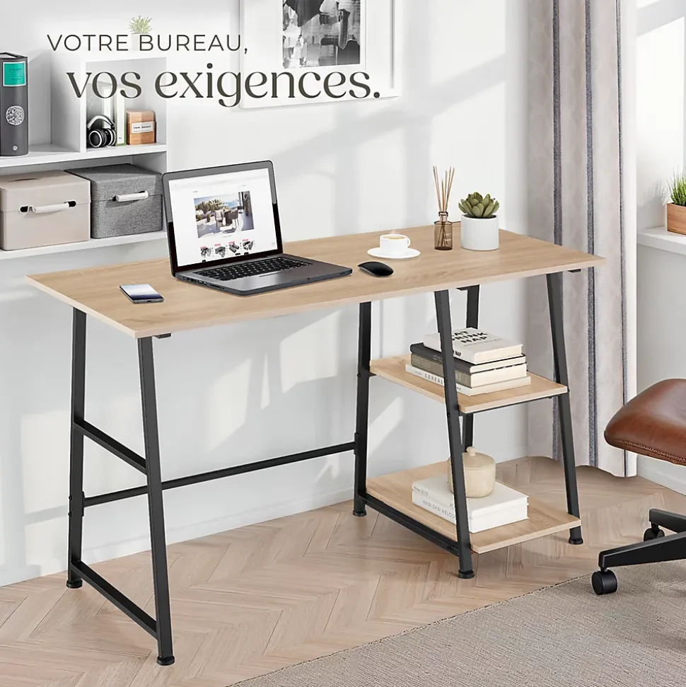 Bureau Style industriel Étagère latérale avec 2 compartiments de stockage