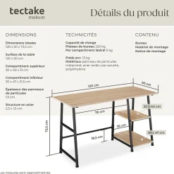 Bureau Style industriel Étagère latérale avec 2 compartiments de stockage