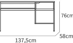 Bureau, table de travail en aggloméré finition chêne avec pieds en métal blanc - Longueur 137.5 x Profondeur 58 x Hauteur 76 cm