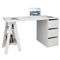 Bureau Tréteau 3 Tiroirs Blanc SELF - L 135 x l 60 x H 75 cm