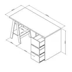 Bureau Tréteau 3 Tiroirs Blanc SELF - L 135 x l 60 x H 75 cm