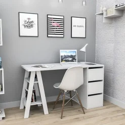 Bureau Tréteau 3 Tiroirs Blanc SELF - L 135 x l 60 x H 75 cm