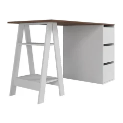 Bureau Tréteau et Caisson 3 Tiroirs Blanc et Châtaignier L 135 H 75 P 60 cm - L 135 x l 60 x H 75 cm