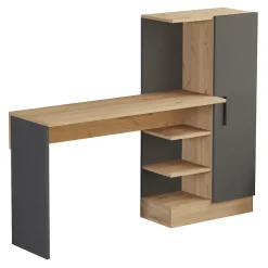 Bureau Varhalo avec armoire intégrée 120 x 153 x 40 cm effet chêne anthracite en.casa