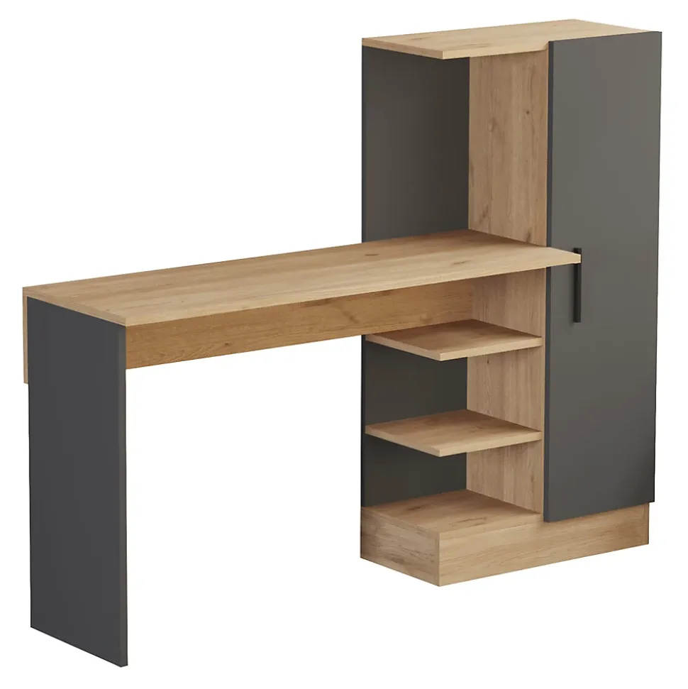 Bureau Varhalo avec armoire intégrée 120 x 153 x 40 cm effet chêne anthracite en.casa