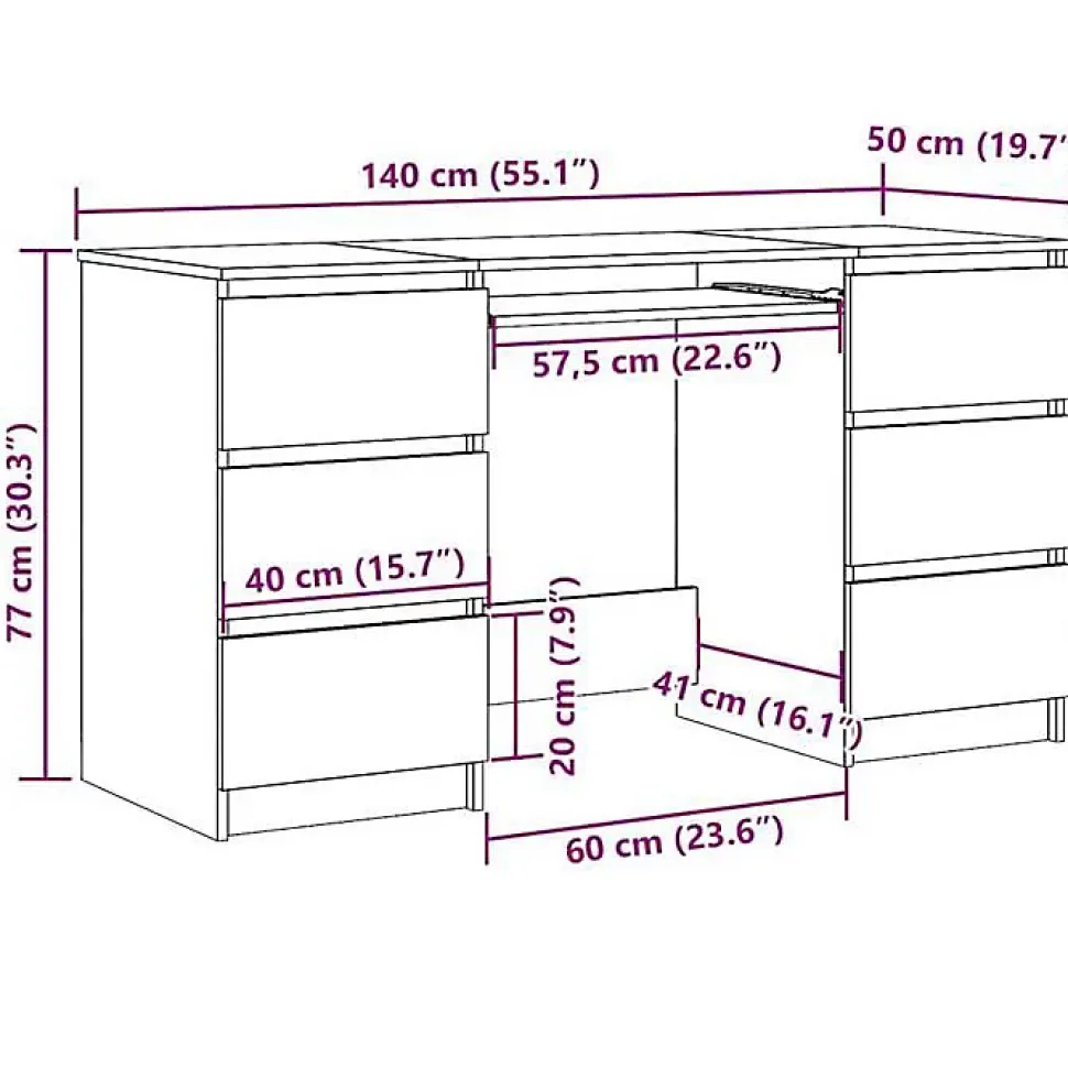 Bureau vieux bois 140x50x77 cm bois d'ingénierie vidaXL