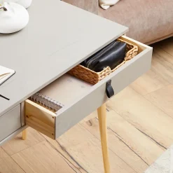 Bureau WANDA avec 2 tiroirs, en pin massif - Coloris gris et naturel