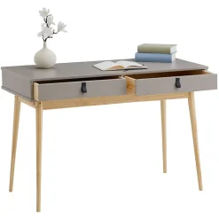 Bureau WANDA avec 2 tiroirs, en pin massif - Coloris gris et naturel