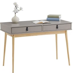 Bureau WANDA avec 2 tiroirs, en pin massif - Coloris gris et naturel