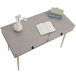 Bureau WANDA avec 2 tiroirs, en pin massif - Coloris gris et naturel