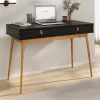 Bureau WANDA avec 2 tiroirs, en pin massif - Coloris noir et chêne