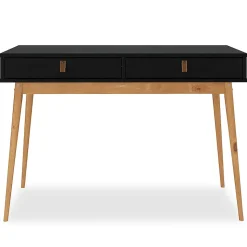 Bureau WANDA avec 2 tiroirs, en pin massif - Coloris noir et chêne