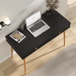 Bureau WANDA avec 2 tiroirs, en pin massif - Coloris noir et chêne