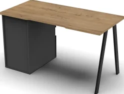 Bureau,table de travail en aggloméré finition gris foncé avec pied en métal noir-Longueur 137.5 x Profondeur 67 x Hauteur 76 cm