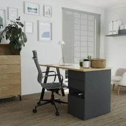 Bureau,table de travail en aggloméré finition gris foncé avec pied en métal noir-Longueur 137.5 x Profondeur 67 x Hauteur 76 cm