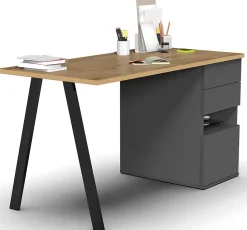 Bureau,table de travail en aggloméré finition gris foncé avec pied en métal noir-Longueur 137.5 x Profondeur 67 x Hauteur 76 cm