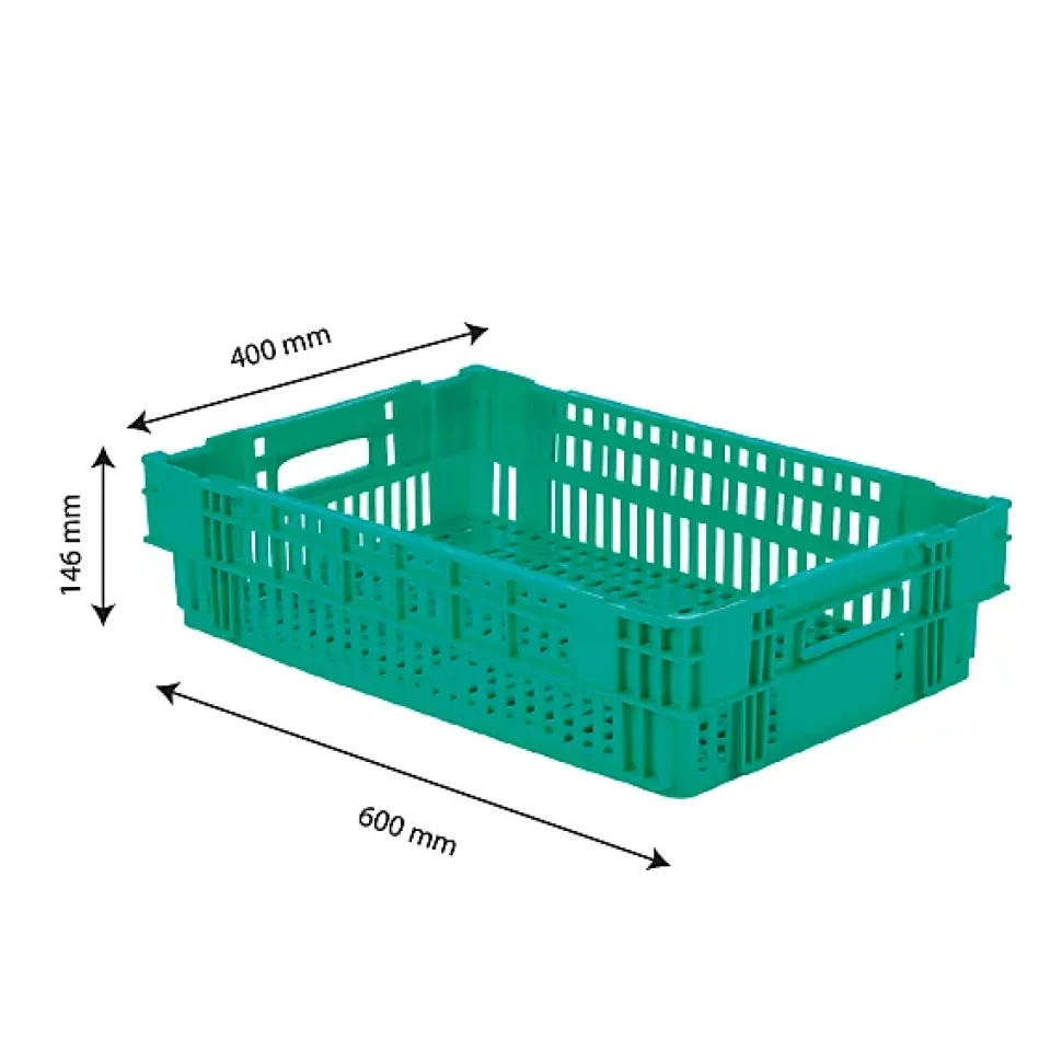 Caisse ajourée empilable emboitable 600 x 400 x 146 mm - 27 L - vert