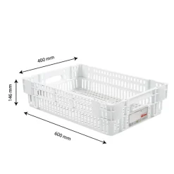 Caisse ajourée empilable emboitable 600 x 400 x 146 mm HACCP - 27 L - blanc