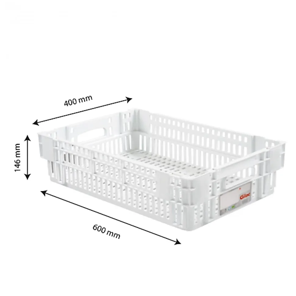 Caisse ajourée empilable emboitable 600 x 400 x 146 mm HACCP - 27 L - blanc