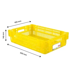 Caisse ajourée empilable emboitable 600 x 400 x 146 mm HACCP - 27 L - jaune