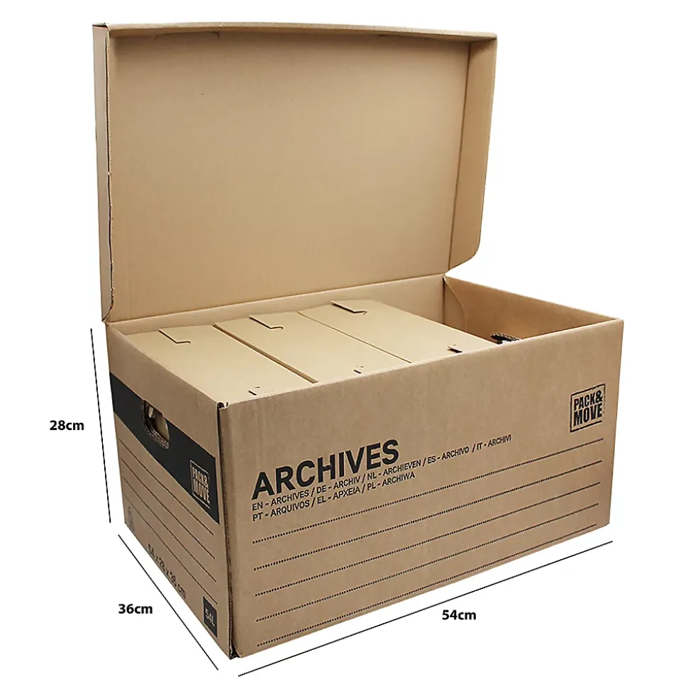 Caisse de stockage pour 6 boîtes d’archives H. 28 x L. 54 x l. 36 cm, capacité 54 L Pack and Move