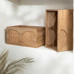 Caisse en bois et rotin 30x20cm